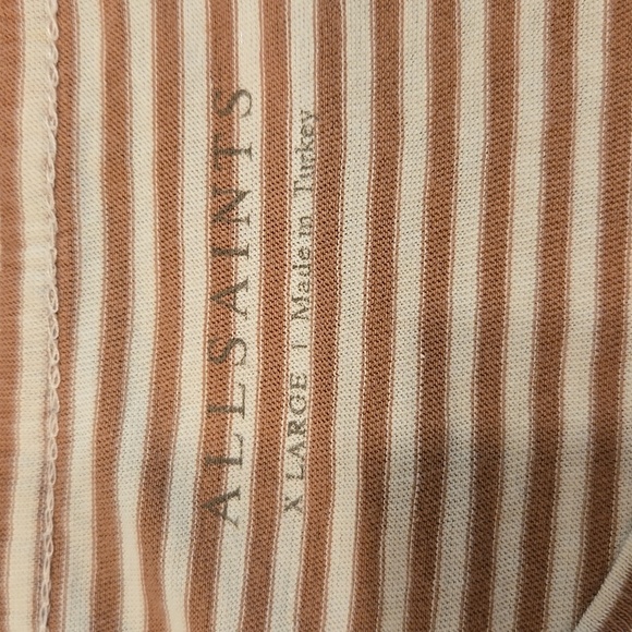 ALLSAINTS TONIC ROKU SS CREW T-SHIRT. SIZE X-LARGE. STRIPED. BROWN/CREAM. - Picture 3 of 10